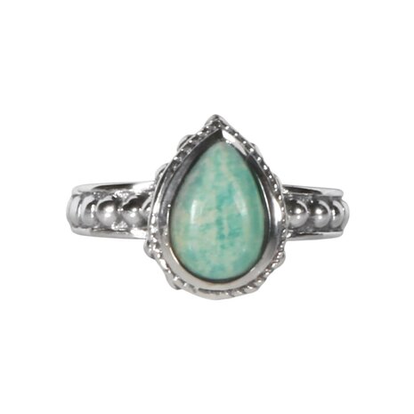 Zilveren ring amazoniet maat 16 | druppel bewerkte rand Zilveren ring amazoniet maat 16 | druppel bewerkte rand
