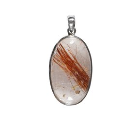 Zilveren hanger rutielkwarts (koper)| ovaal 3,5 x 2,1 cm Zilveren hanger rutielkwarts (koper)| ovaal 3,5 x 2,1 cm