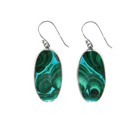 Zilveren oorbellen chrysocolla met malachiet | ovaal 2 x 1 cm Zilveren oorbellen chrysocolla met malachiet | ovaal 2 x 1 cm