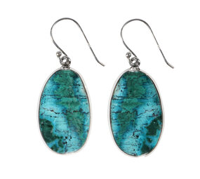 Zilveren oorbellen chrysocolla met malachiet | ovaal 2 x 1,2 cm Zilveren oorbellen chrysocolla met malachiet | ovaal 2 x 1,2 cm