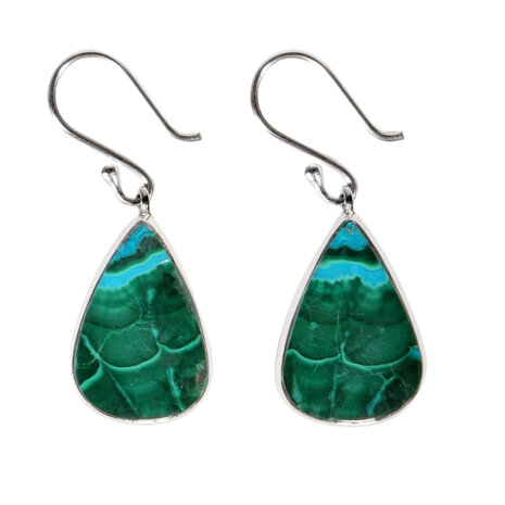 Zilveren oorbellen chrysocolla met malachiet | druppel 1,7 x 1,1 cm