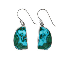 Zilveren oorbellen chrysocolla met malachiet | 1,8 x 1,2 cm Zilveren oorbellen chrysocolla met malachiet | 1,8 x 1,2 cm