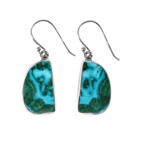 Zilveren oorbellen chrysocolla met malachiet | 1,8 x 1,2 cm