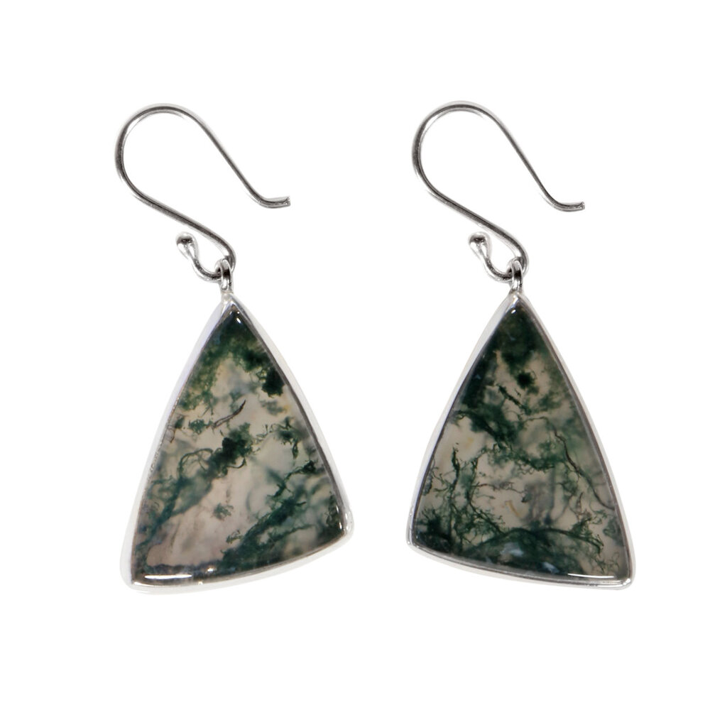 Zilveren oorbellen mosagaat| driehoek 1,8 x 1,6 cm