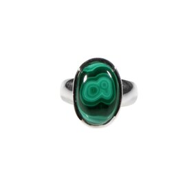 Zilveren ring malachiet maat 16 1/2 | ovaal 1,6 x 1 cm Zilveren ring malachiet maat 16 1/2 | ovaal 1,6 x 1 cm