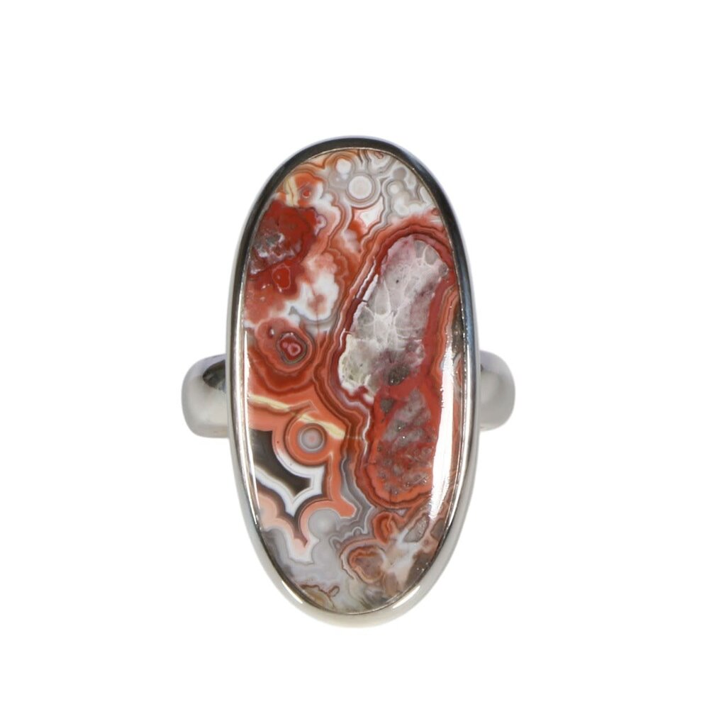 Zilveren ring agaat (kant) maat 18 | ovaal 3 x 1,4 cm Zilveren ring agaat (kant) maat 18 | ovaal 3 x 1,4 cm