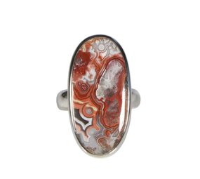 Zilveren ring agaat (kant) maat 18  | ovaal 3 x 1,4 cm Zilveren ring agaat (kant) maat 18  | ovaal 3 x 1,4 cm