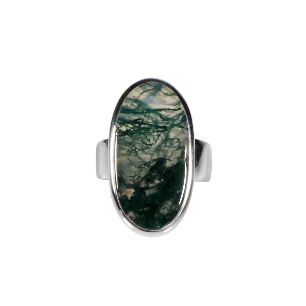 Moos - Ring für Damen | 925 Sterling Silber & Grüner Moosachat