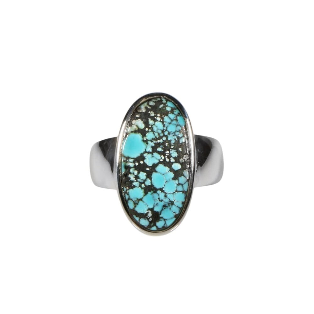 Zilveren ring turkoois (Tibetaans) maat 17 1/2 | ovaal 2 x 1 cm