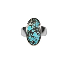 Zilveren ring turkoois (Tibetaans) maat 17 1/2 | ovaal 2 x 1 cm