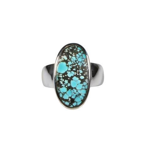 Zilveren ring turkoois (Tibetaans) maat 17 1/2 | ovaal 2 x 1 cm