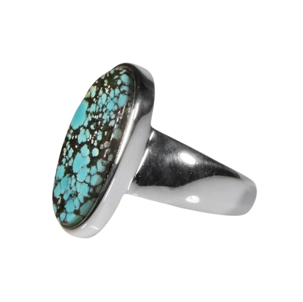 Zilveren ring turkoois (Tibetaans) maat 17 1/2 | ovaal 2 x 1 cm