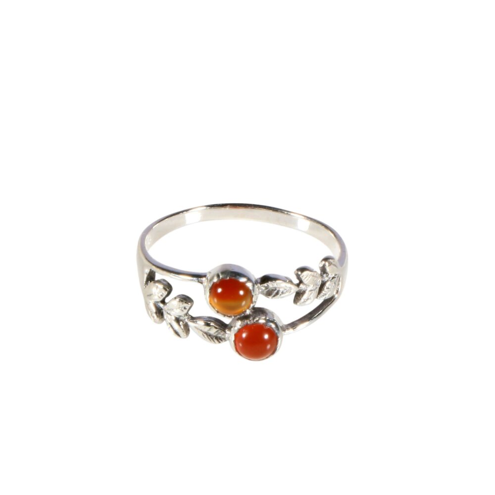 Zilveren ring carneool maat 19 1/2 | blaadjes 2 stenen Zilveren ring carneool maat 19 1/2 | blaadjes 2 stenen