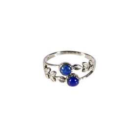 Zilveren ring lapis lazuli maat 19 | blaadjes 2 stenen Zilveren ring lapis lazuli maat 19 | blaadjes 2 stenen