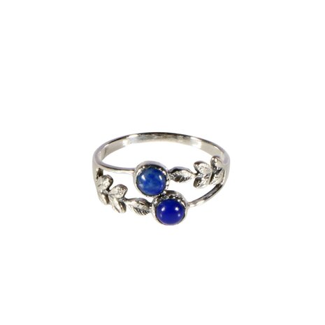 Zilveren ring lapis lazuli maat 19 | blaadjes 2 stenen Zilveren ring lapis lazuli maat 19 | blaadjes 2 stenen