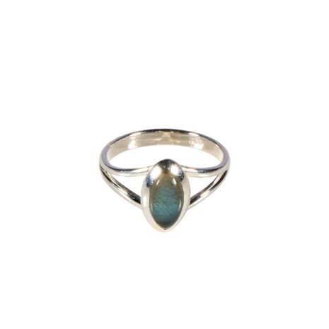 Zilveren ring labradoriet maat 19 | markies 1 x 0,5 cm Zilveren ring labradoriet maat 19 | markies 1 x 0,5 cm