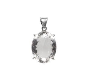 Zilveren hanger bergkristal | ovaal facet gezet 2,4 x 1,8 cm Zilveren hanger bergkristal | ovaal facet gezet 2,4 x 1,8 cm