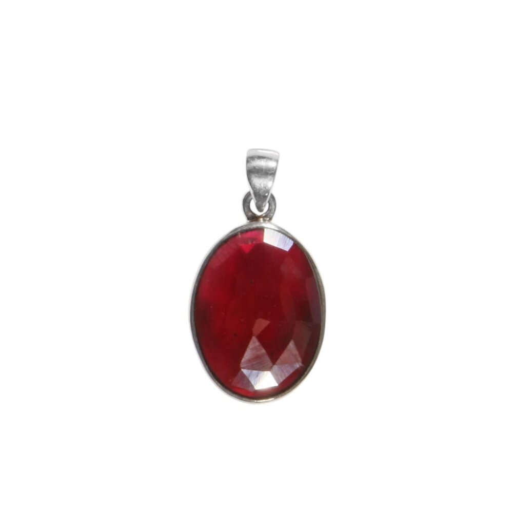 Zilveren hanger granaat (rhodoliet) | ovaal facet 2 x 1,5 cm