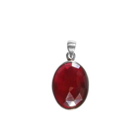 Zilveren hanger granaat (rhodoliet) | ovaal facet 2 x 1,5 cm