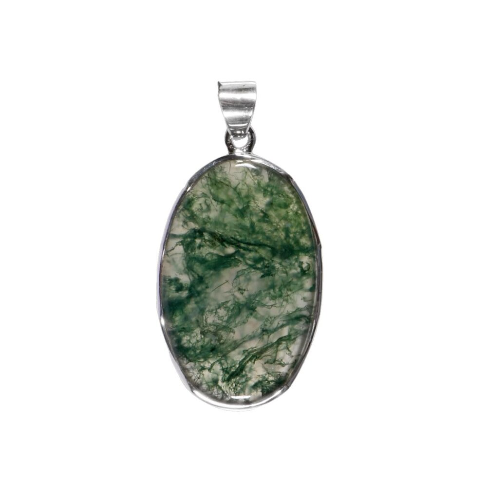 Zilveren hanger mosagaat | ovaal 3,5 x 2,2 cm