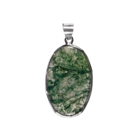 Zilveren hanger mosagaat | ovaal 3,5 x 2,2 cm