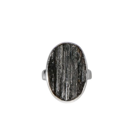 Zilveren ring toermalijn (zwart) maat 18 1/2 | ovaal ruw 2,3 x 1,6 cm