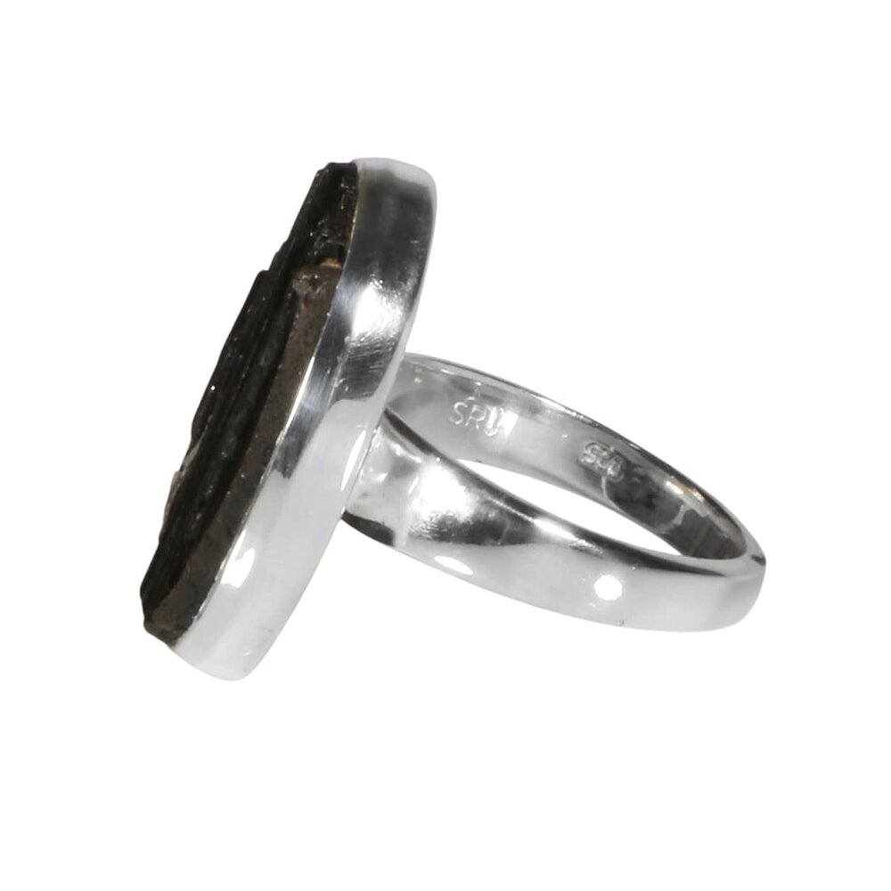 Zilveren ring toermalijn (zwart) maat 18 1/2 | ovaal ruw 2,3 x 1,6 cm