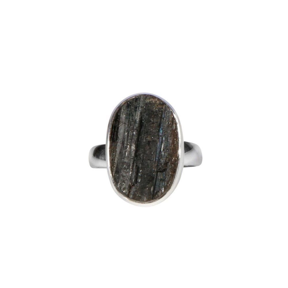 Zilveren ring toermalijn (zwart) maat 18 1/2 | ovaal ruw 1,9 x 1,2 cm