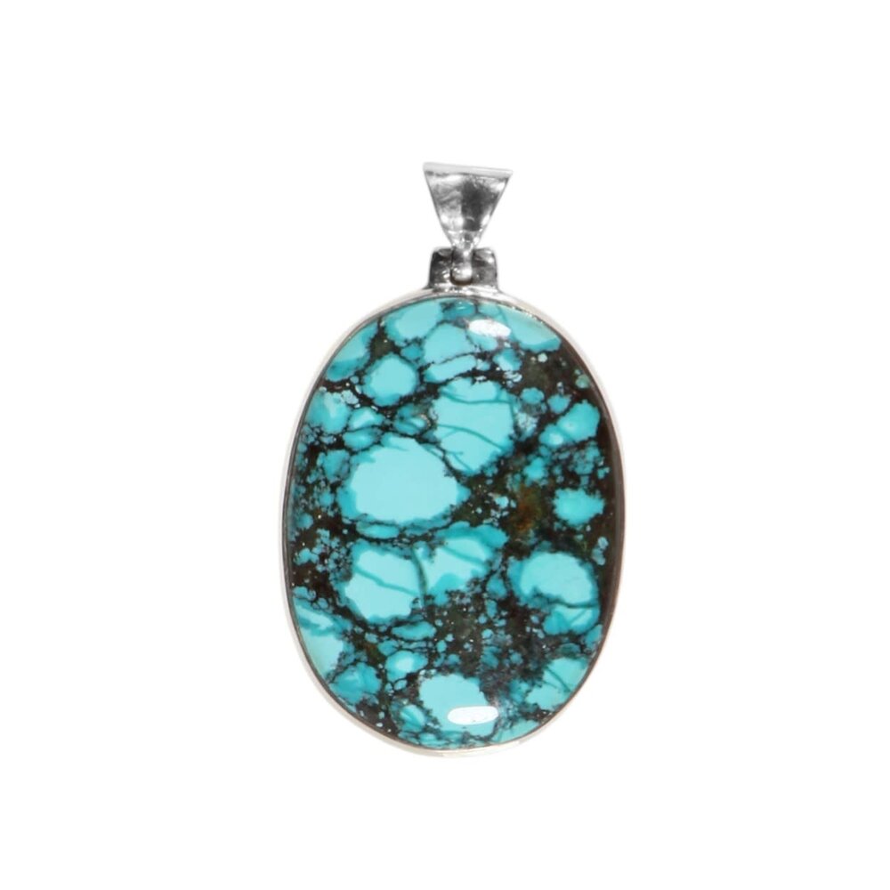 Zilveren hanger turkoois | ovaal 3,4 x 2,5 cm