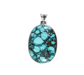 Zilveren hanger turkoois | ovaal 3,4 x 2,5 cm Zilveren hanger turkoois | ovaal 3,4 x 2,5 cm