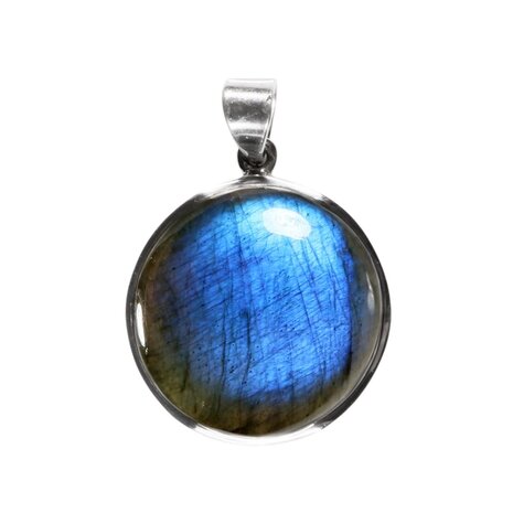 Zilveren hanger labradoriet | rond 2,8 cm