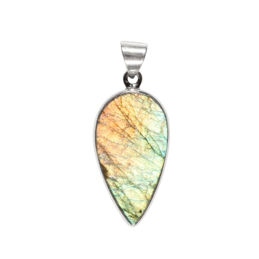 Zilveren hanger labradoriet | druppel ruw 2,9 x 1,5 cm