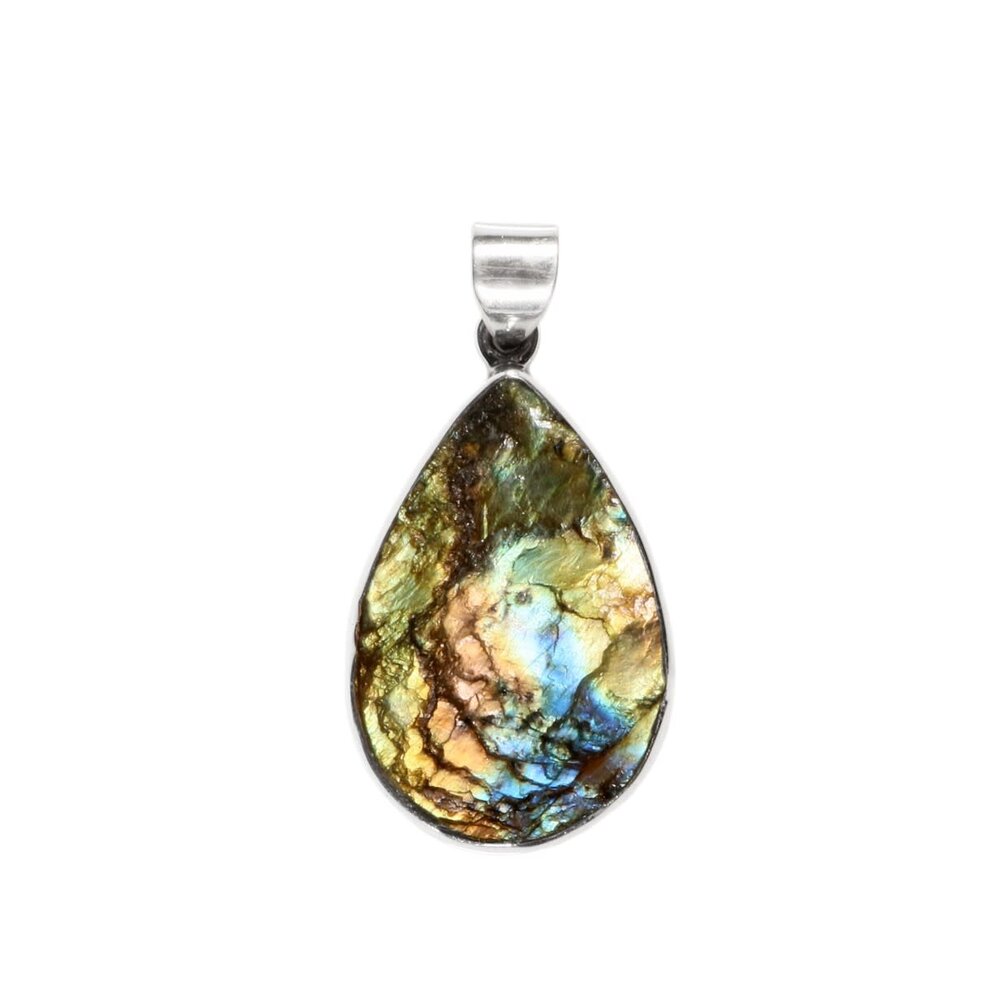 Zilveren hanger labradoriet | druppel ruw 3,3 x 2,2 cm
