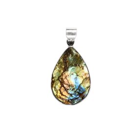 Zilveren hanger labradoriet | druppel ruw 3,3 x 2,2 cm