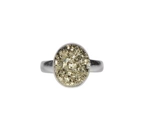 Zilveren ring pyriet maat 19 1/2 (verstelbaar) | ruw ovaal 1,4 x 1,1 cm Zilveren ring pyriet maat 19 1/2 (verstelbaar) | ruw ovaal 1,4 x 1,1 cm