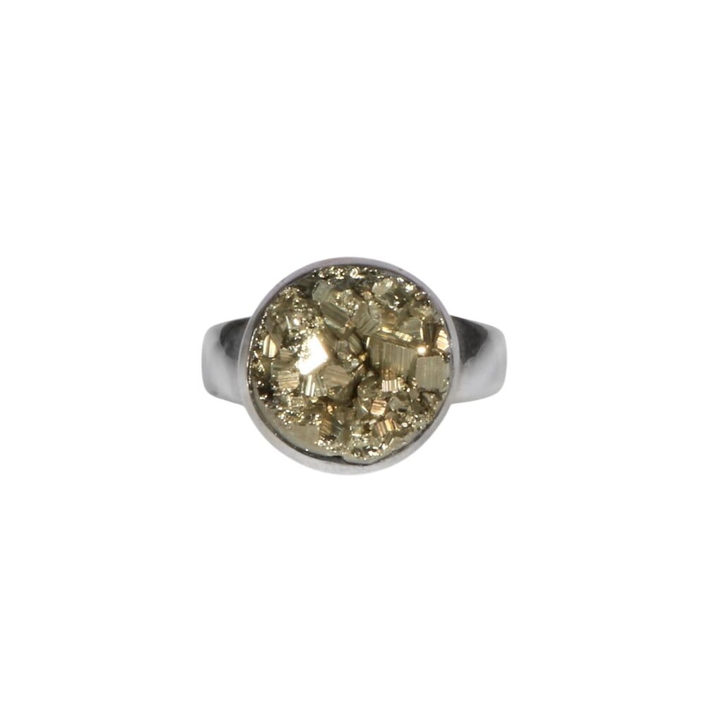 Zilveren ring pyriet maat 17 1/2 | ruw rond 1,2 cm