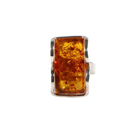 Zilveren ring barnsteen maat 19 (verstelbaar) | rechthoek 2,8 x 1,5 cm