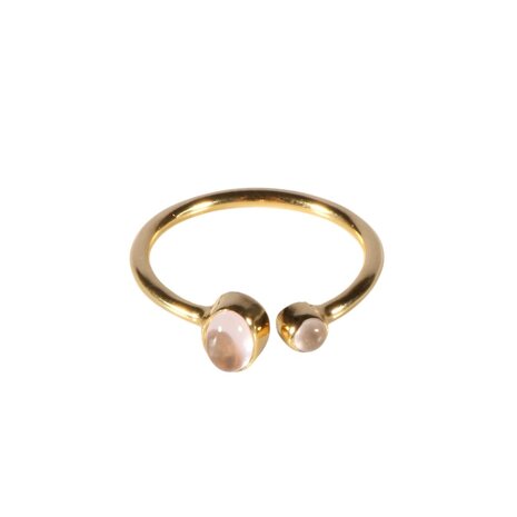 Gold filled ring rozenkwarts maat 17 1/2 (licht verstelbaar) | 2 cabochon stenen Gold filled ring rozenkwarts maat 17 1/2 (licht verstelbaar) | 2 cabochon stenen