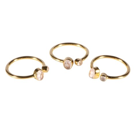 Gold filled ring rozenkwarts maat 17 1/2 (licht verstelbaar) | 2 cabochon stenen Gold filled ring rozenkwarts maat 17 1/2 (licht verstelbaar) | 2 cabochon stenen