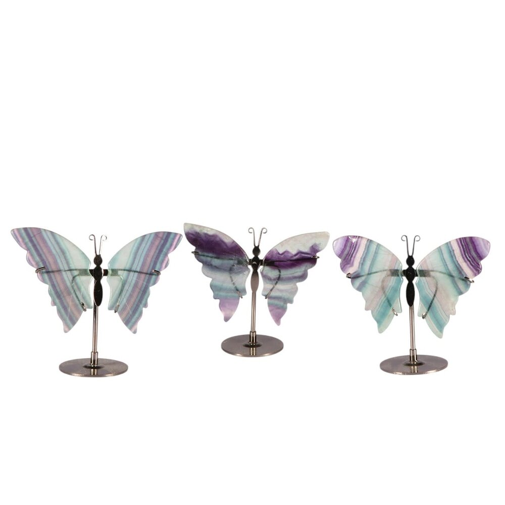 Fluoriet (multi) vlinder op standaard  9 x 12 cm