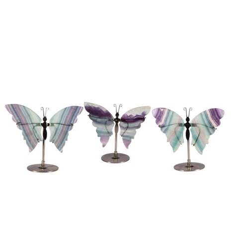 Fluoriet (multi) vlinder op standaard  9 x 12 cm