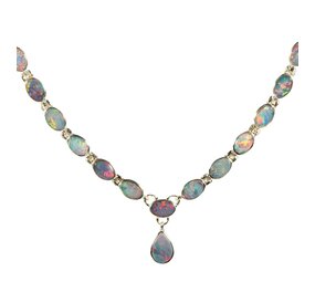 Zilveren ketting opaal (Australië) ovaal  7 x 4,7 mm Zilveren ketting opaal (Australië) ovaal  7 x 4,7 mm