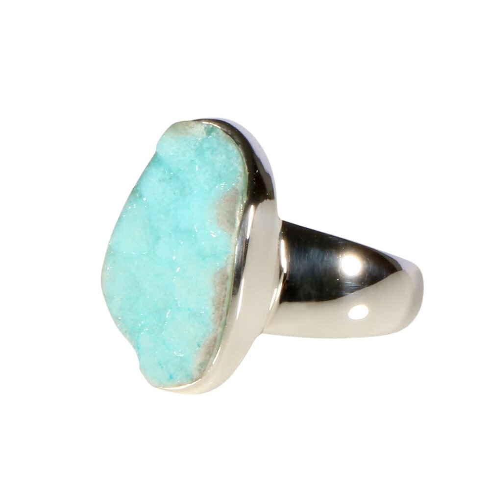 Zilveren ring chrysocolla (drusy) maat 17 3/4 | 2 x 1,2 cm