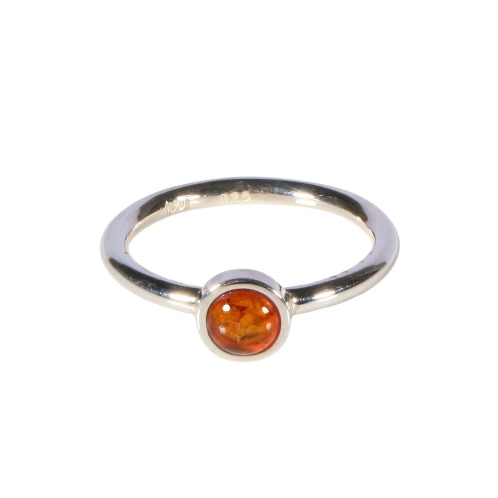 Zilveren ring barnsteen maat 17 1/2 | rond 4 mm