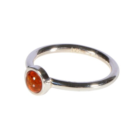 Zilveren ring barnsteen maat 17 1/2 | rond 4 mm