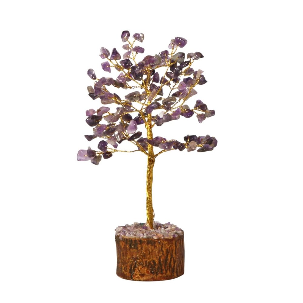 Amethist edelsteen boompje (goudkleurig) 18 cm