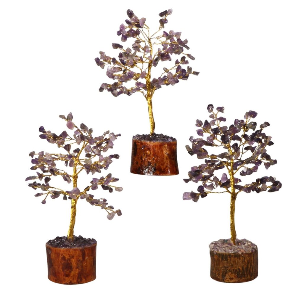 Amethist edelsteen boompje (goudkleurig) 18 cm