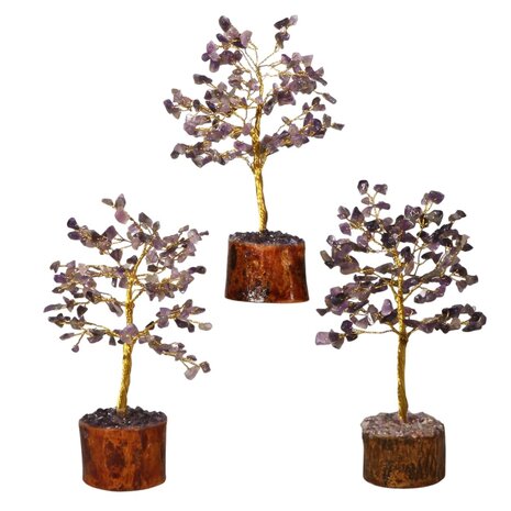 Amethist edelsteen boompje op hout 18 cm Amethist edelsteen boompje op hout 18 cm