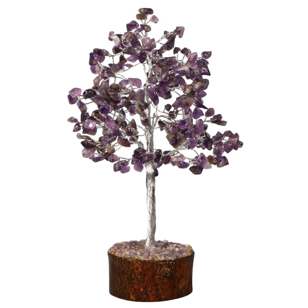 Amethist edelsteen boompje (zilverkleurig) 23 cm
