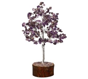 Amethist edelsteen boompje (zilverkleurig) 23 cm